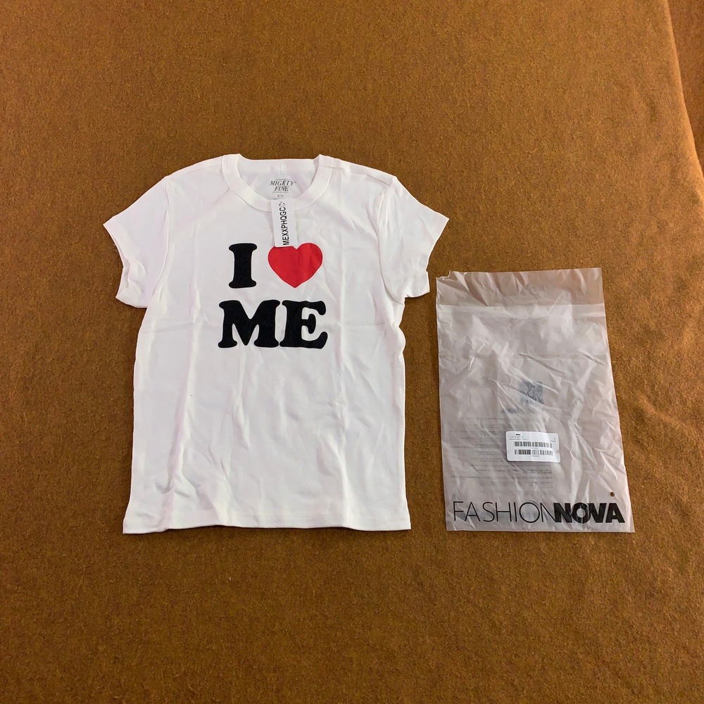 Fashion Nova Womens Small Cream I Love Me Graphic Baby Tee T-Shirt New